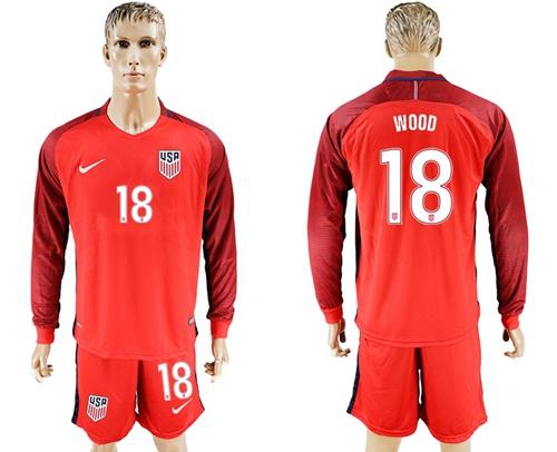 USA #18 Wood Away Long Sleeves Soccer Country Jersey - Click Image to Close